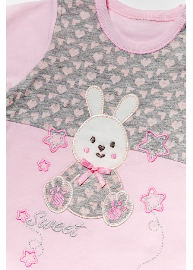 Βρεφικό βαμβακερό κοντομάνικο φορμάκι sweet rabbit σε ρόζ χρώμα