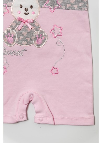 Βρεφικό βαμβακερό κοντομάνικο φορμάκι sweet rabbit σε ρόζ χρώμα