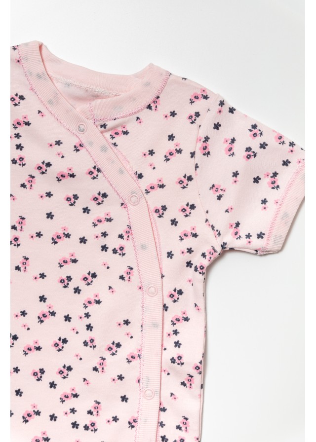 Βρεφικό βαμβακερό ολόσωμο φορμάκι pretty flowers σε ρόζ χρώμα