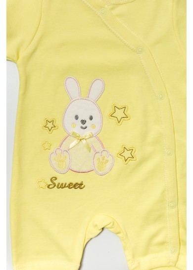 Βρεφικό βαμβακερό ολόσωμο φορμάκι love rabbits σε κίτρινο χρώμα