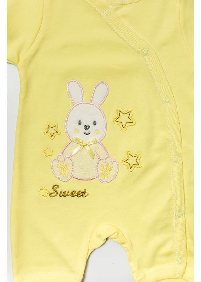 Βρεφικό βαμβακερό ολόσωμο φορμάκι love rabbits σε κίτρινο χρώμα
