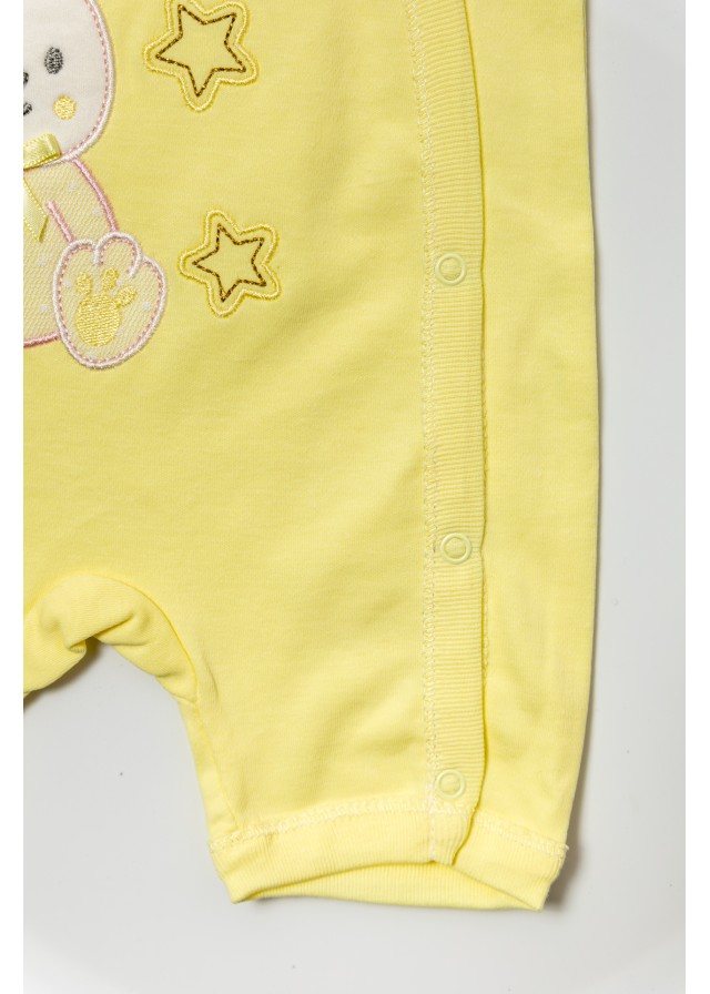 Βρεφικό βαμβακερό ολόσωμο φορμάκι love rabbits σε κίτρινο χρώμα