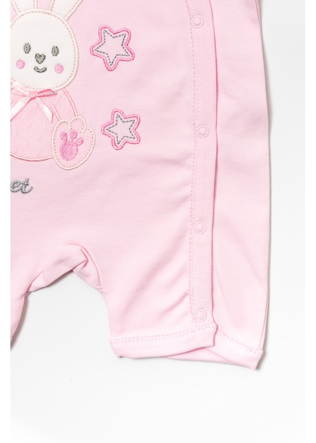 Βρεφικό βαμβακερό ολόσωμο φορμάκι love rabbits σε ρόζ χρώμα