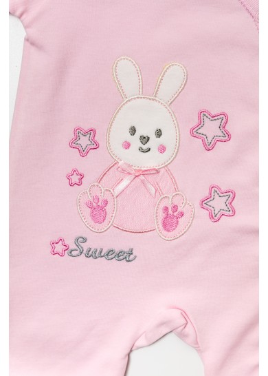 Βρεφικό βαμβακερό ολόσωμο φορμάκι love rabbits σε ρόζ χρώμα