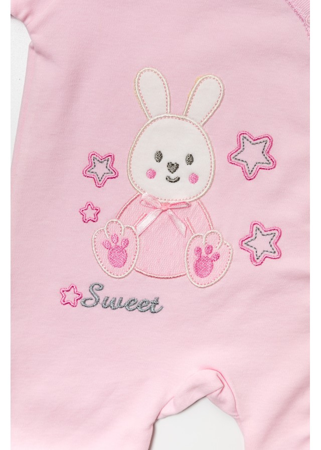 Βρεφικό βαμβακερό ολόσωμο φορμάκι love rabbits σε ρόζ χρώμα