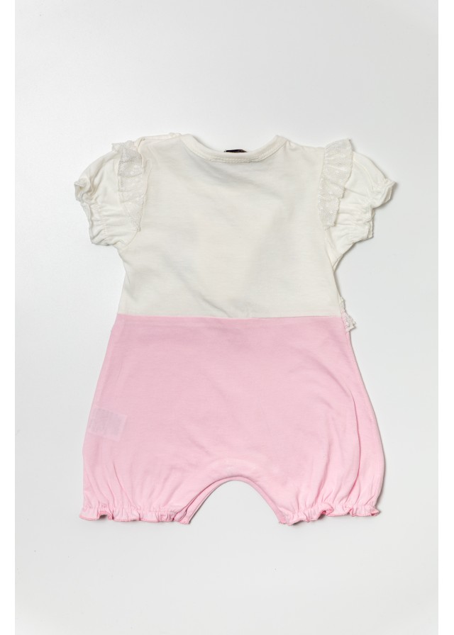 Βρεφικό βαμβακερό ολόσωμο φορμάκι με δανδελίτσα & σχέδιο ελαφάκι σε ρόζ με λευκό χρώμα