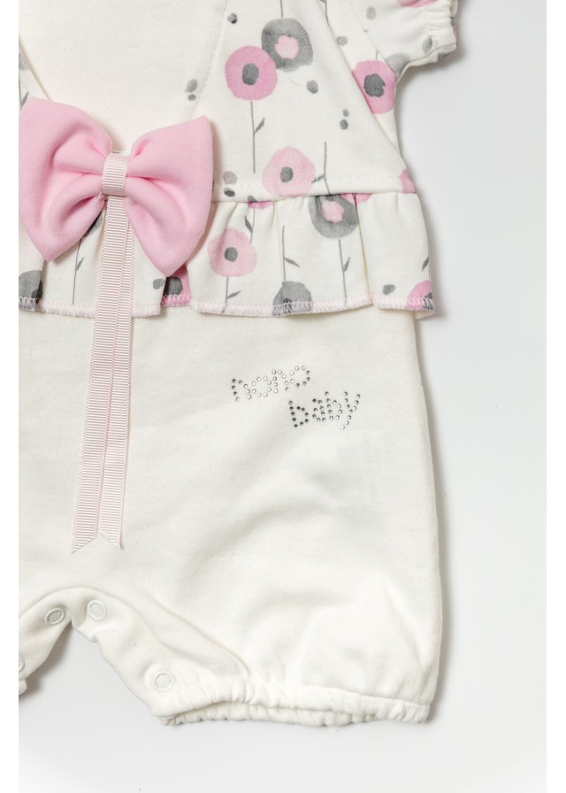 Βρεφικό βαμβακερό ολόσωμο φορμάκι με φιογκάκι σε λευκό χρώμα