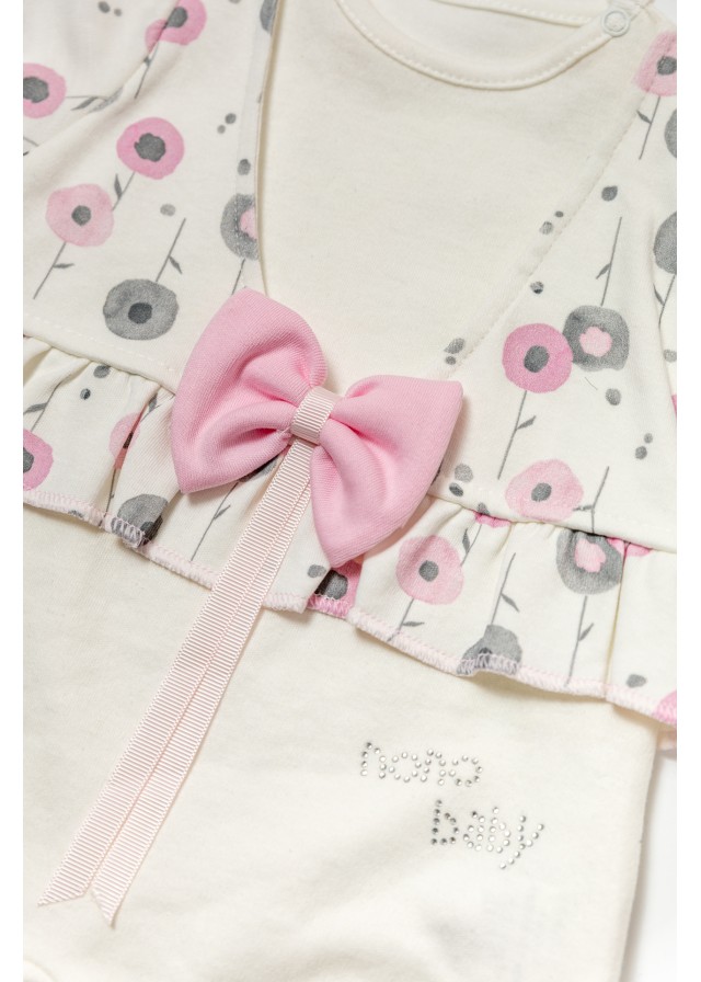 Βρεφικό βαμβακερό ολόσωμο φορμάκι με φιογκάκι σε λευκό χρώμα