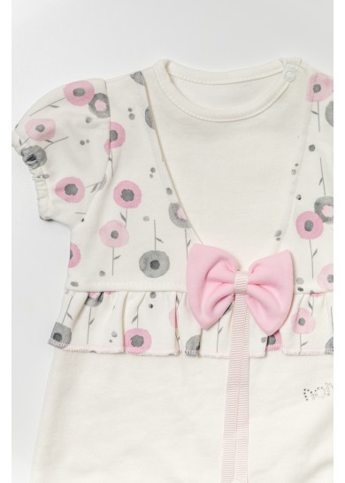 Βρεφικό βαμβακερό ολόσωμο φορμάκι με φιογκάκι σε λευκό χρώμα