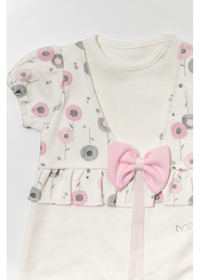 Βρεφικό βαμβακερό ολόσωμο φορμάκι με φιογκάκι σε λευκό χρώμα