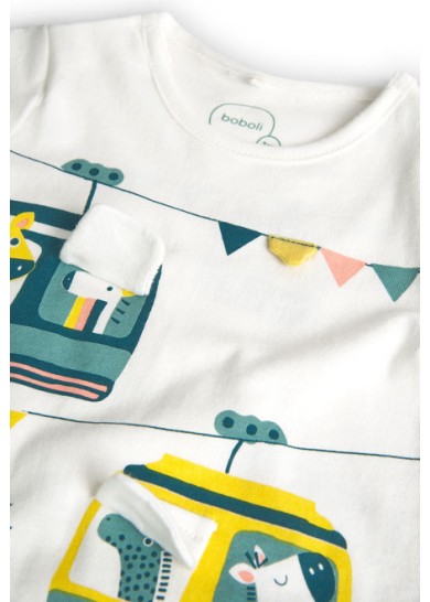 Boboli βρεφικό φορμάκι για αγόρι με σχέδιο τελεφερίκ σε λευκό χρώμα 