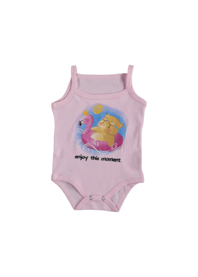 Βρεφικό βαμβακερό με τιράντα κορμάκι enjoy the moment σε ρόζ χρώμα