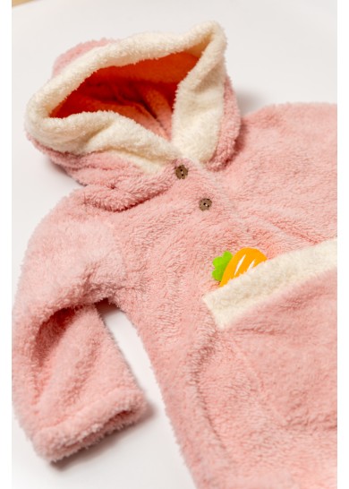 Βρεφικό ολόσωμο φλίς φορμάκι με καρότο σε ρόζ χρώμα