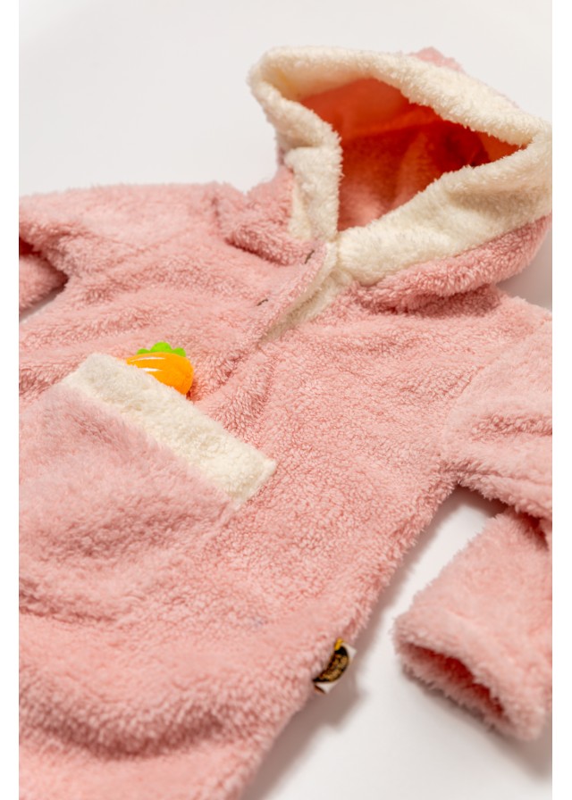 Βρεφικό ολόσωμο φλίς φορμάκι με καρότο σε ρόζ χρώμα