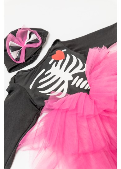 Βρεφική αποκριάτικη στολή little girl skeleton σε μαύρο με φούξ χρώμα