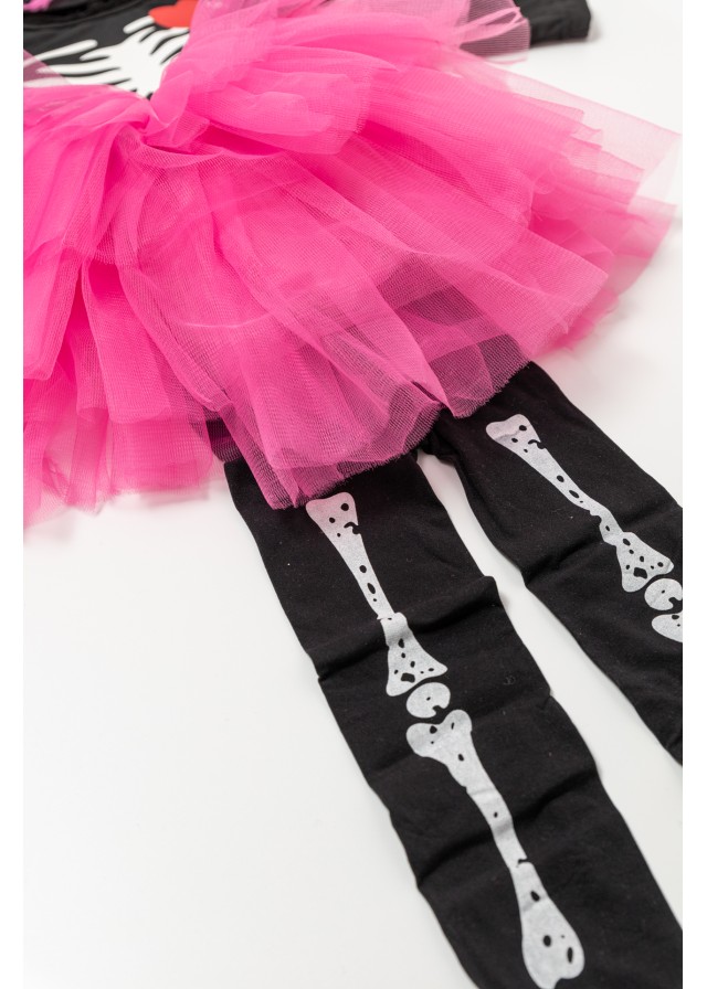 Βρεφική αποκριάτικη στολή little girl skeleton σε μαύρο με φούξ χρώμα
