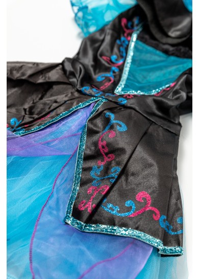 Παιδική αποκριάτικη στολή μάγισσας σε μαύρο με γαλάζιο χρώμα