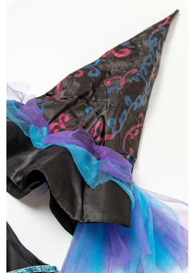 Παιδική αποκριάτικη στολή μάγισσας σε μαύρο με γαλάζιο χρώμα