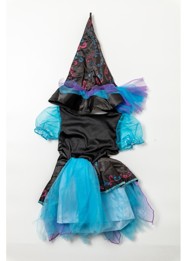 Παιδική αποκριάτικη στολή μάγισσας σε μαύρο με γαλάζιο χρώμα