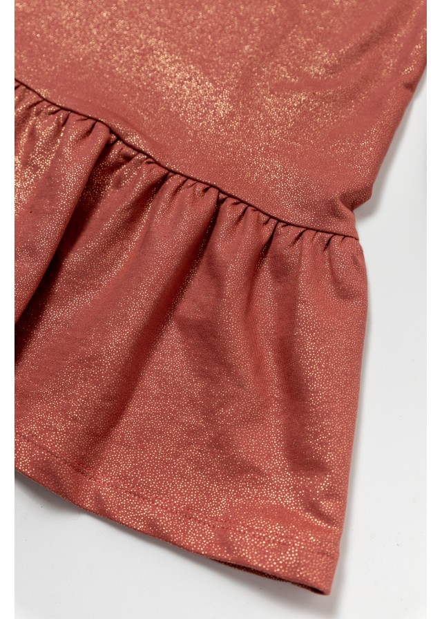 Energiers παιδικό βαμβακερό φόρεμα με glitter σε καφέ χρώμα