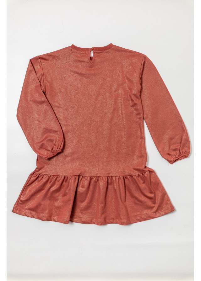 Energiers παιδικό βαμβακερό φόρεμα με glitter σε καφέ χρώμα