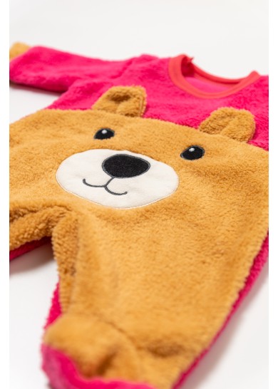 Βρεφικό ολόσωμο φλίς φορμάκι αρκουδάκι σε ρόζ χρώμα