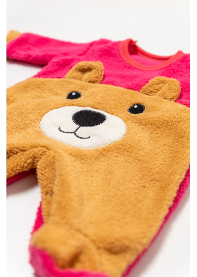 Βρεφικό ολόσωμο φλίς φορμάκι αρκουδάκι σε ρόζ χρώμα